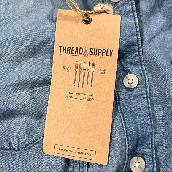 Thread & Supply Women Light Blue Wash Chambray at Knee Dress Sz L Button-Up NWT - Picture 11 of 16